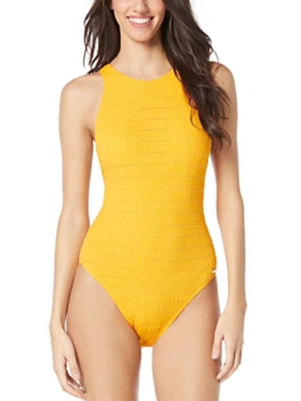 Vince Camuto  Women's Eyelet High-Neck One-Piece Swimsuit - Mango  Size 8  NWT